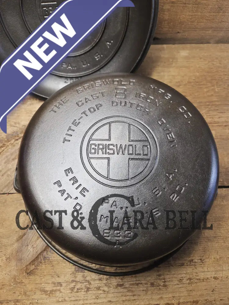 1920βs Griswold #8 Tite-Top Cast Iron Dutch Oven with Large Block Logo 833 and High Dome Lid with Block Logo 2551