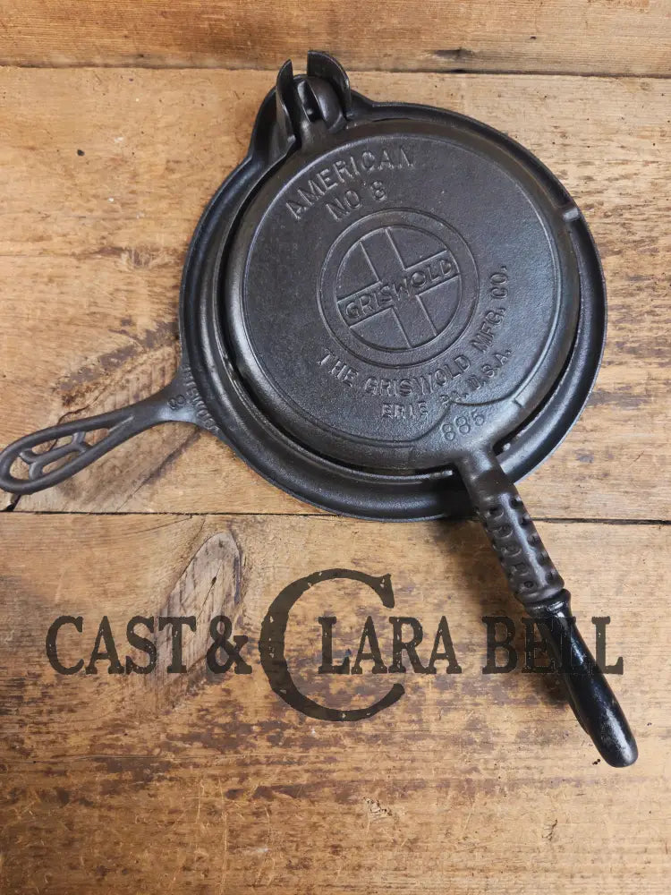 1920βs Griswold No. 8 Waffle Iron (886/885) with short base 795 and original wood handles Waffle Iron