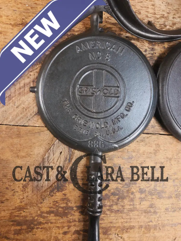 1920βs Griswold No. 8 Waffle Iron (886/885) with short base 795 and original wood handles Waffle Iron