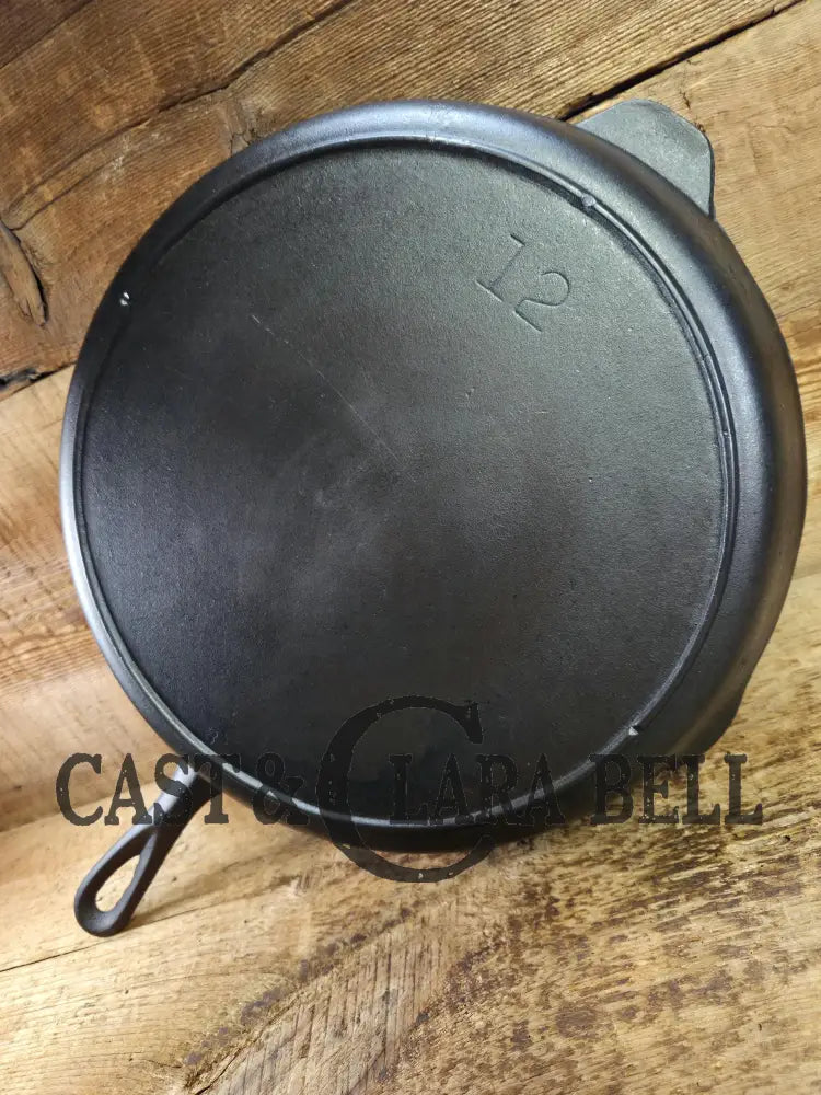 1930’s era Lodge #12 Cast Iron Skillet with 3 Notch Heat Ring. HUGE and perfect for large batch cooking. Gas or