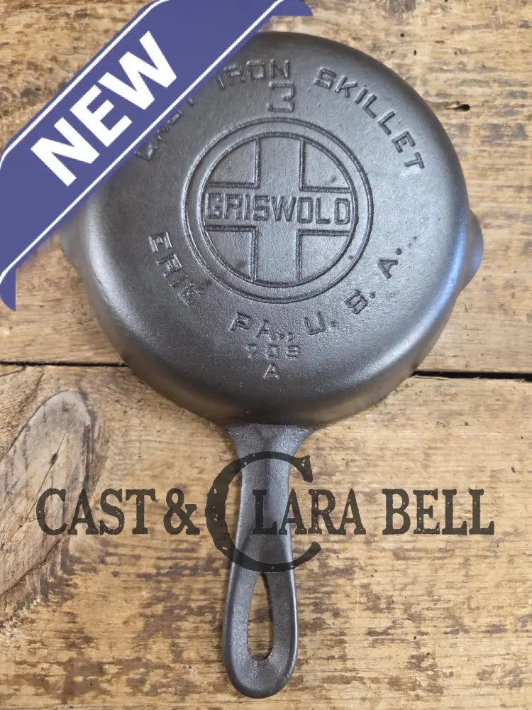 1930’s Griswold #3 Cast Iron Egg Skillet with Large Block Logo 709 A. Skillet