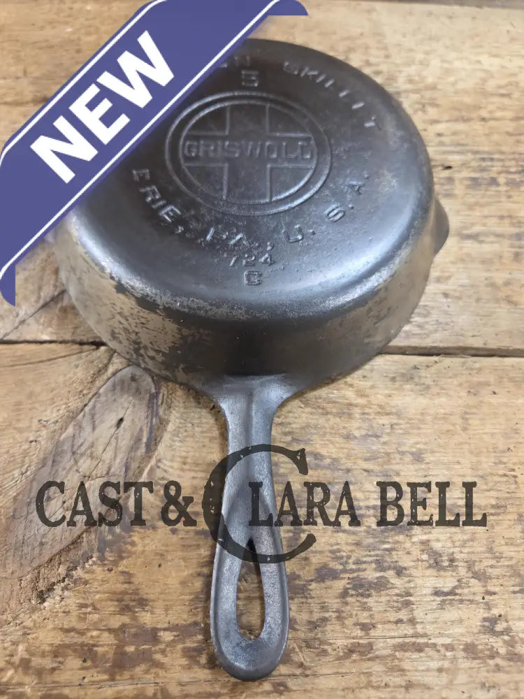 1930βs Griswold #5 Large Block Logo 724 Cast Iron Skillet. Inside black iron outside nickel patina. Very cool &