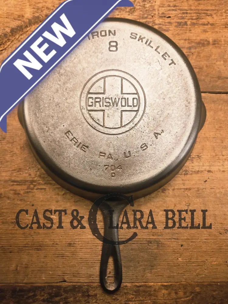 1930’s Griswold #8 Cast Iron Skillet with Large Block Logo 704 D Skillet