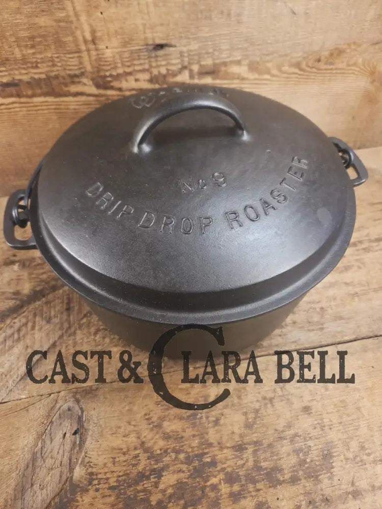 1930’s Wagner #9 Round Roaster Dutch Oven with fully marked Drip Drop Roaster Lid with Raised Lettering! Dutch Ovens