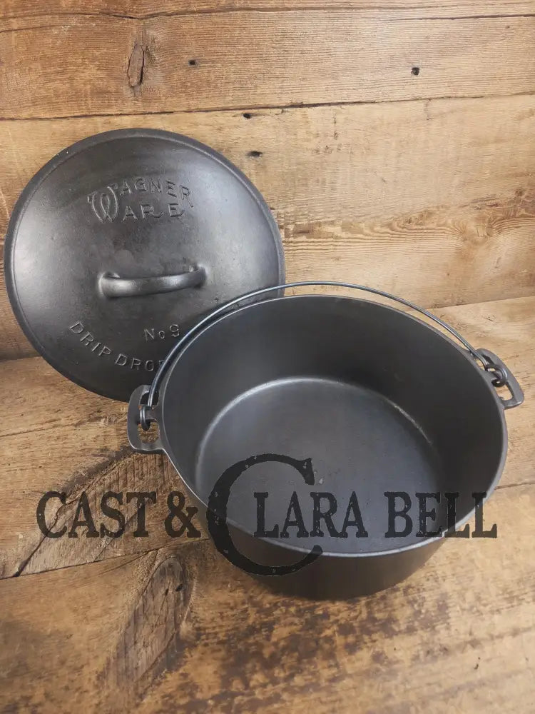 1930’s Wagner #9 Round Roaster Dutch Oven with fully marked Drip Drop Roaster Lid with Raised Lettering! Dutch Ovens