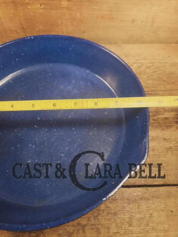 1930βs Wagner Unmarked #8 Cast Iron Sautee Skillet with blue speckled enamel! SC24 Skillet