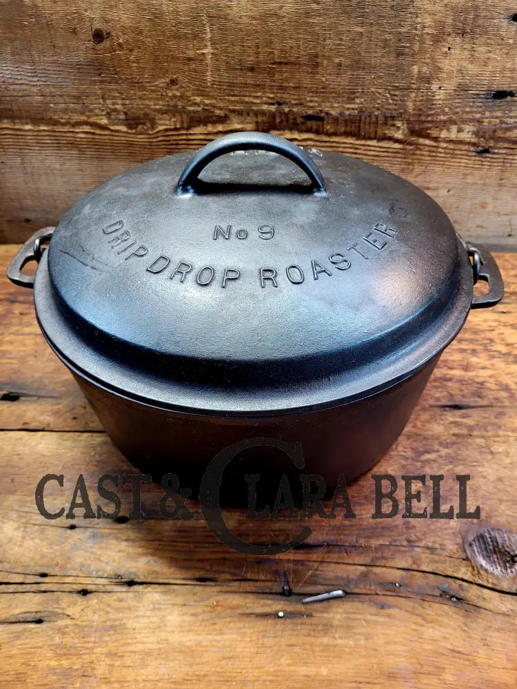 Priced To Sell! 1930βS Wagner Ware #9 Round Roaster Dutch Oven (1270) With Drip Drop Lid (1259E)