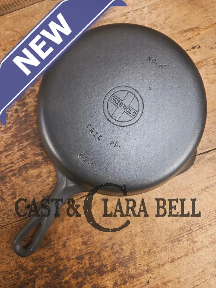 1940βs Griswold #6 Cast Iron Skillet with Small Block Logo and Smooth Bottom 699 I Skillet