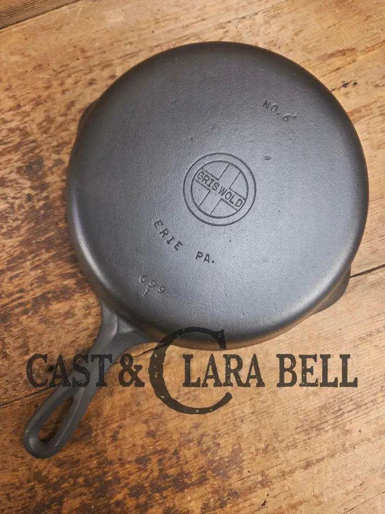 1940’s Griswold #6 Cast Iron Skillet with Small Block Logo and Smooth Bottom 699 I Skillet