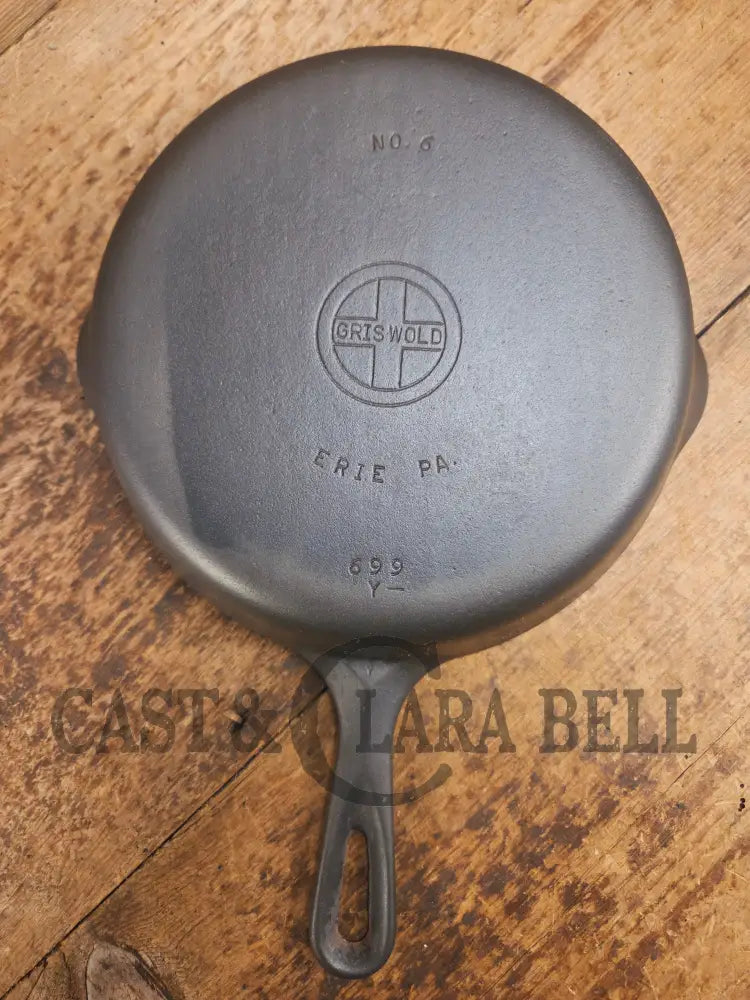 1940βs Griswold #6 Cast Iron Skillet with Small Block Logo and Smooth Bottom 699 Y Skillet