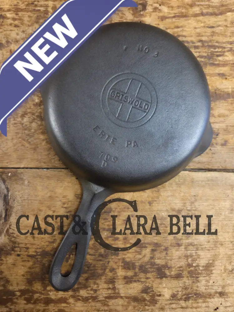 1940βs Griswold No. 3 Cast Iron Egg Skillet with Small Block Logo 709 D Skillet