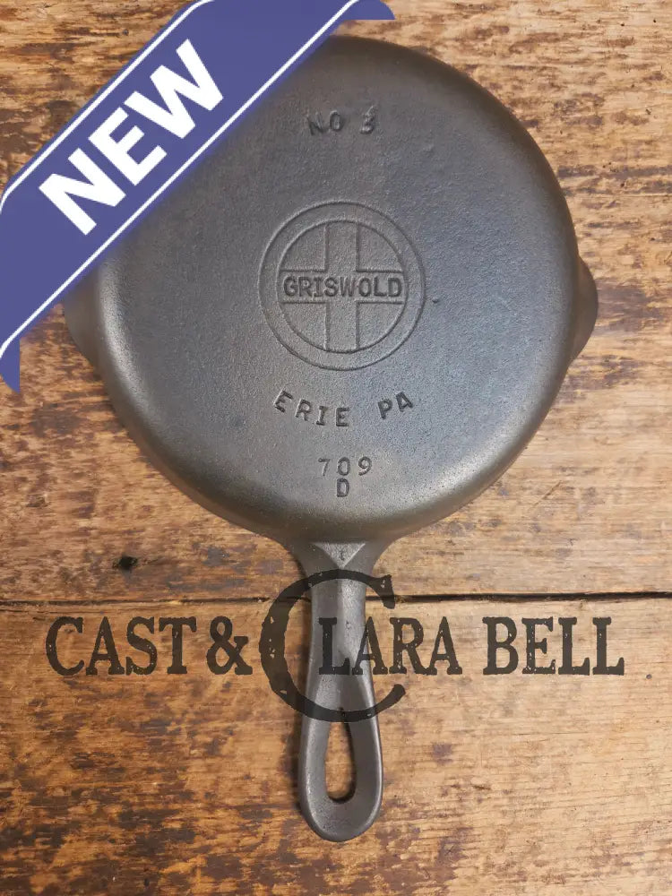 1940βs Griswold No. 3 Cast Iron Egg Skillet with Small Block Logo 709 D Skillet