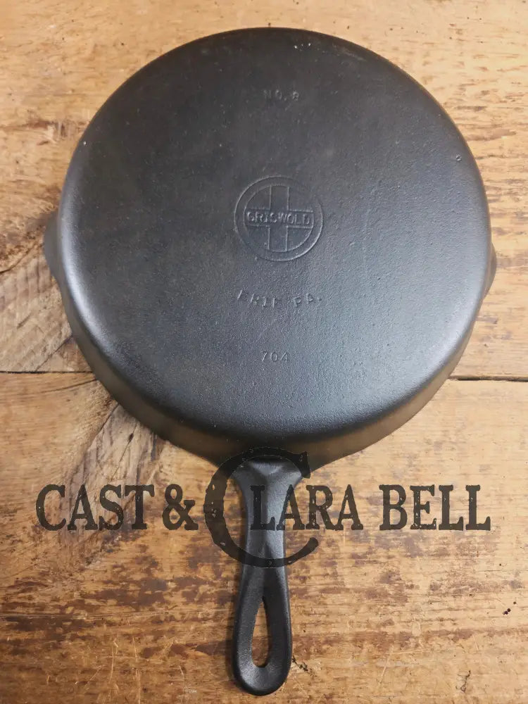 1940βs Griswold No. 8 Cast Iron Skillet with Small Block Logo and Smooth Bottom 704 Skillet