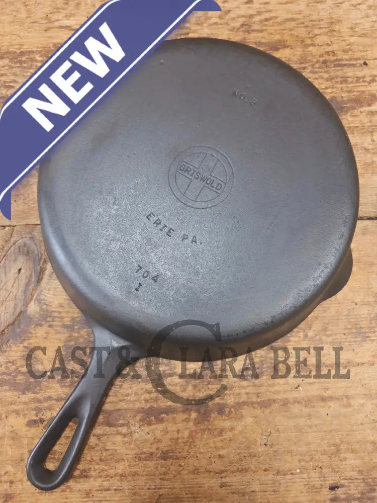 1940’s Griswold No. 8 Cast Iron Skillet with Small Block Logo and Smooth Bottom 704 I - Skillet