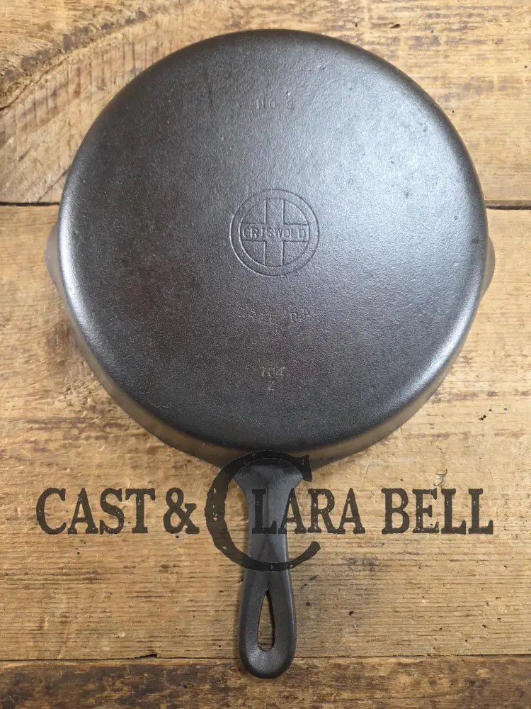 1940βs Griswold No. 8 Cast Iron Skillet with Small Block Logo and Smooth Bottom 704 Z Skillet
