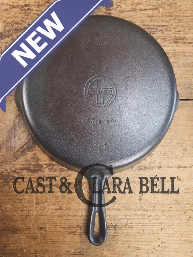 1940βs Griswold No. 8 Cast Iron Skillet with Small Block Logo and Smooth Bottom with GROOVE handle! 704 A Skillet