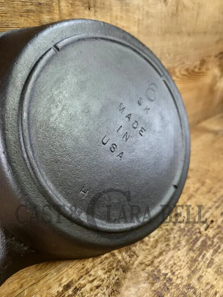 1960βs era Lodge #6 Cast Iron Skillet SK with 3 Notch Heat Ring βHβ. Great daily user!