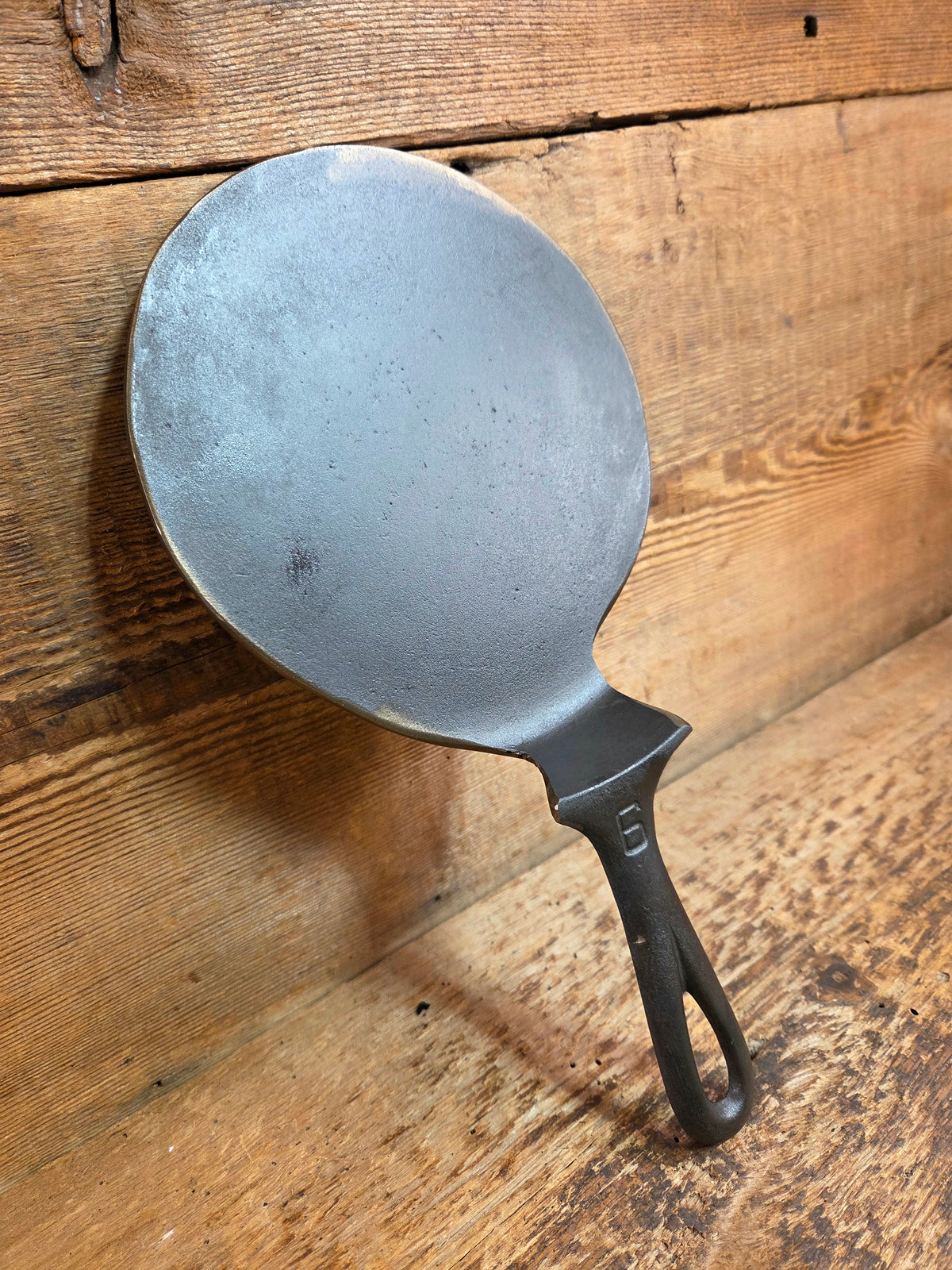 This is one of the COOLEST we’ve made. Very Hard to Find #6 Griswold Victor skillet now up-cycled as a super unique