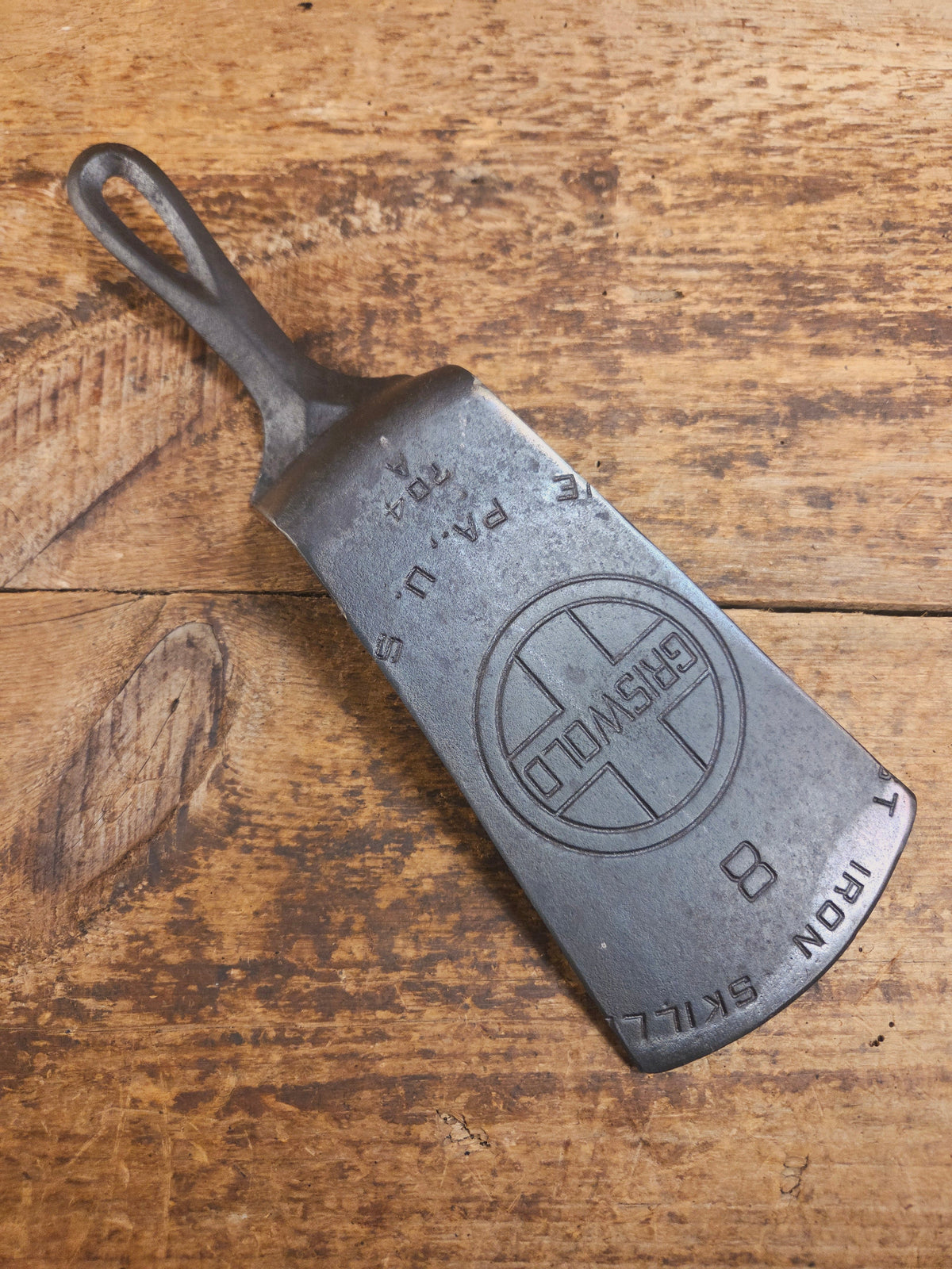 Custom #8 704 Griswold Cast Iron Skillet Spatula. Reclaimed from 1930’s Griswold Block EPU skillet. Awesome gift for
