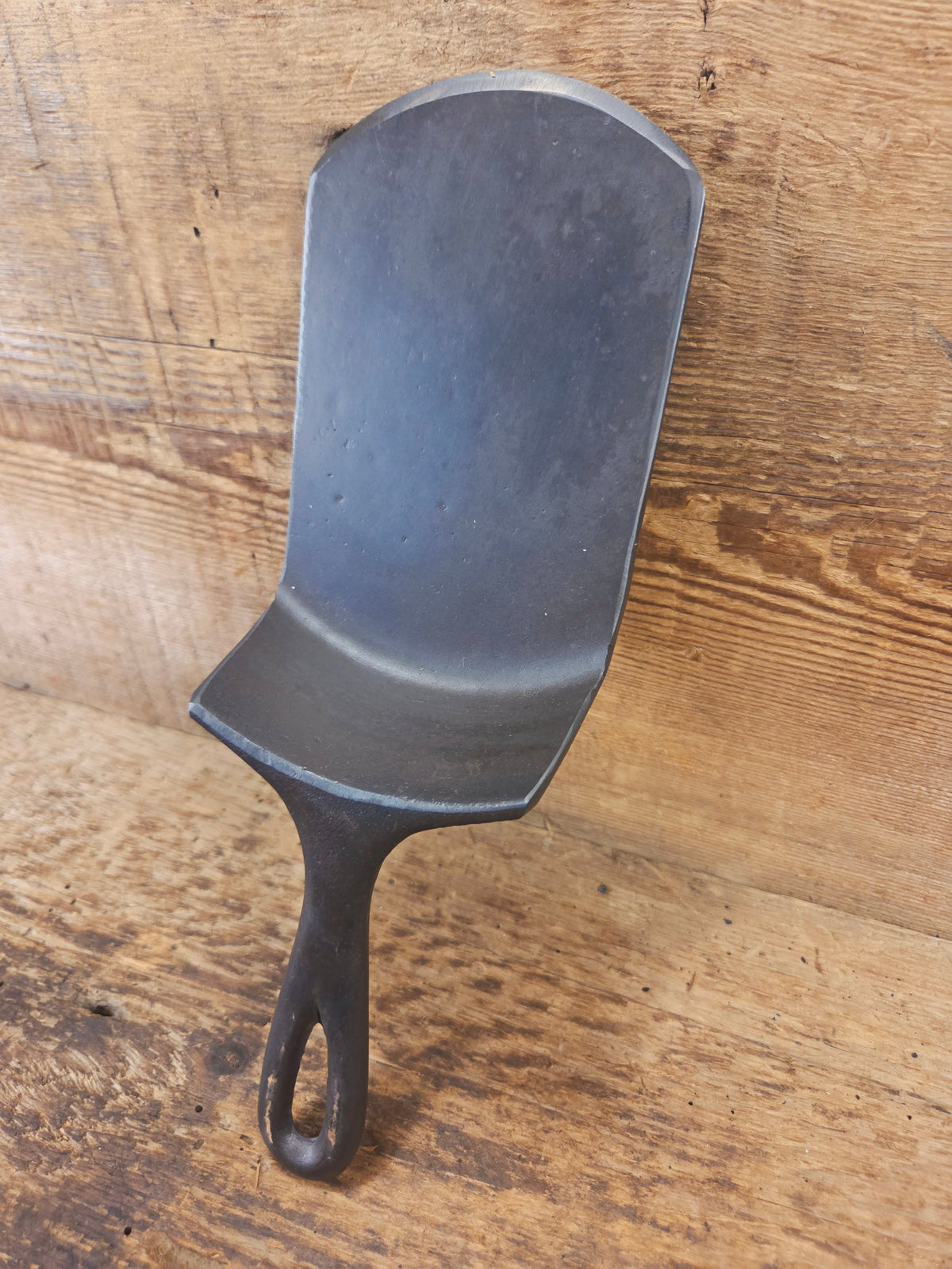 Custom made #5 Lodge Cast Iron Skillet Spatula. Reclaimed from a early to mid 1900’s three notch Lodge skillet. Great