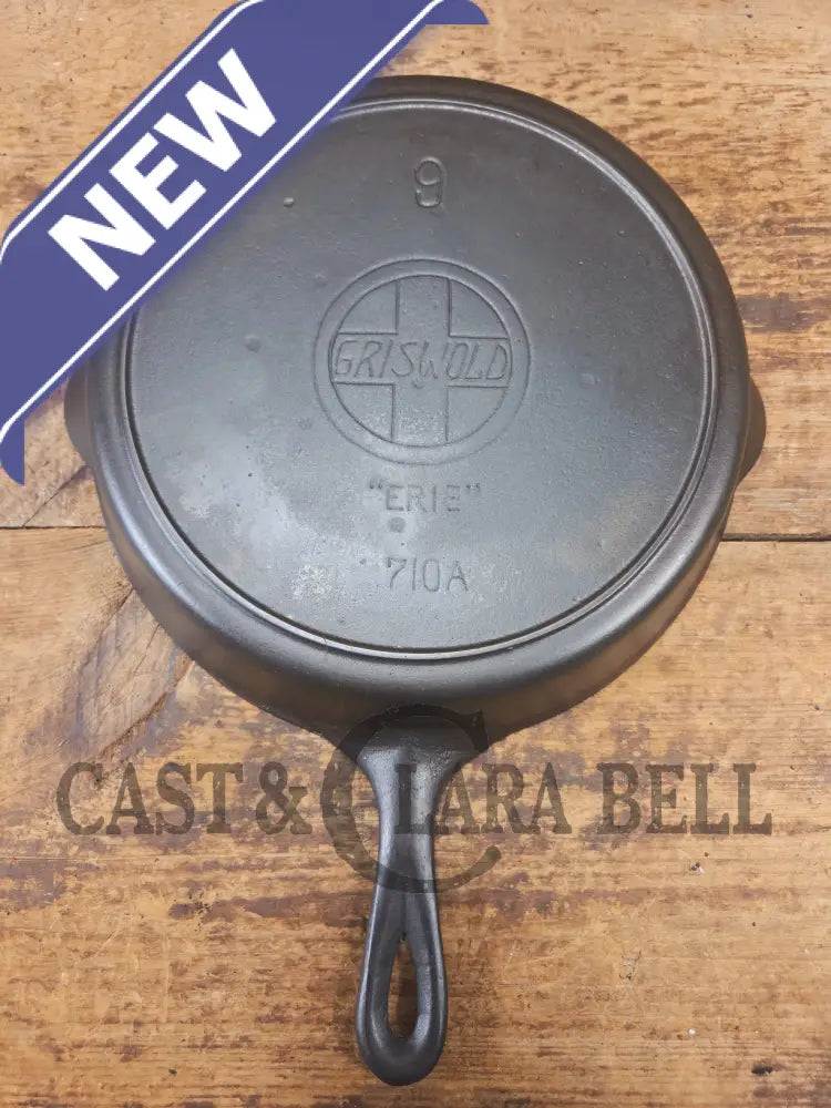 Almost Mint! Early 1910βs Griswold #9 Cast Iron Skillet Large Block Slant Logo βErie,β 710 A - Skillet