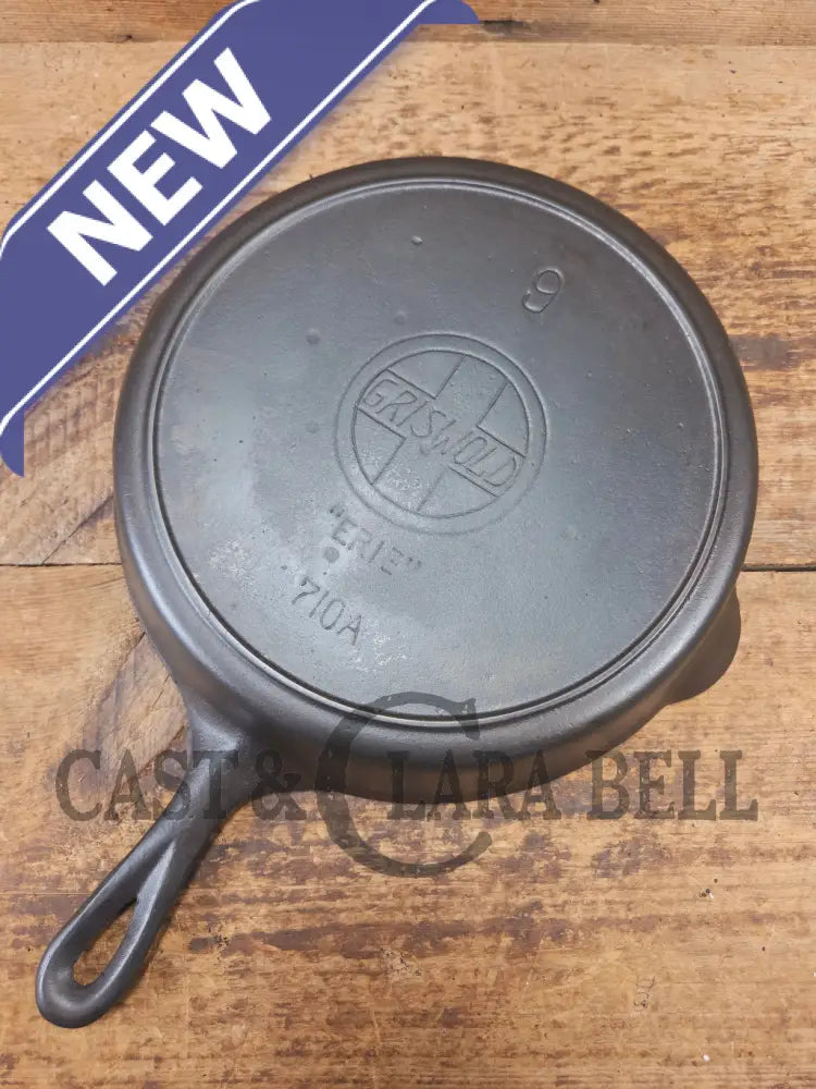Almost Mint! Early 1910βs Griswold #9 Cast Iron Skillet Large Block Slant Logo βErie,β 710 A - Skillet