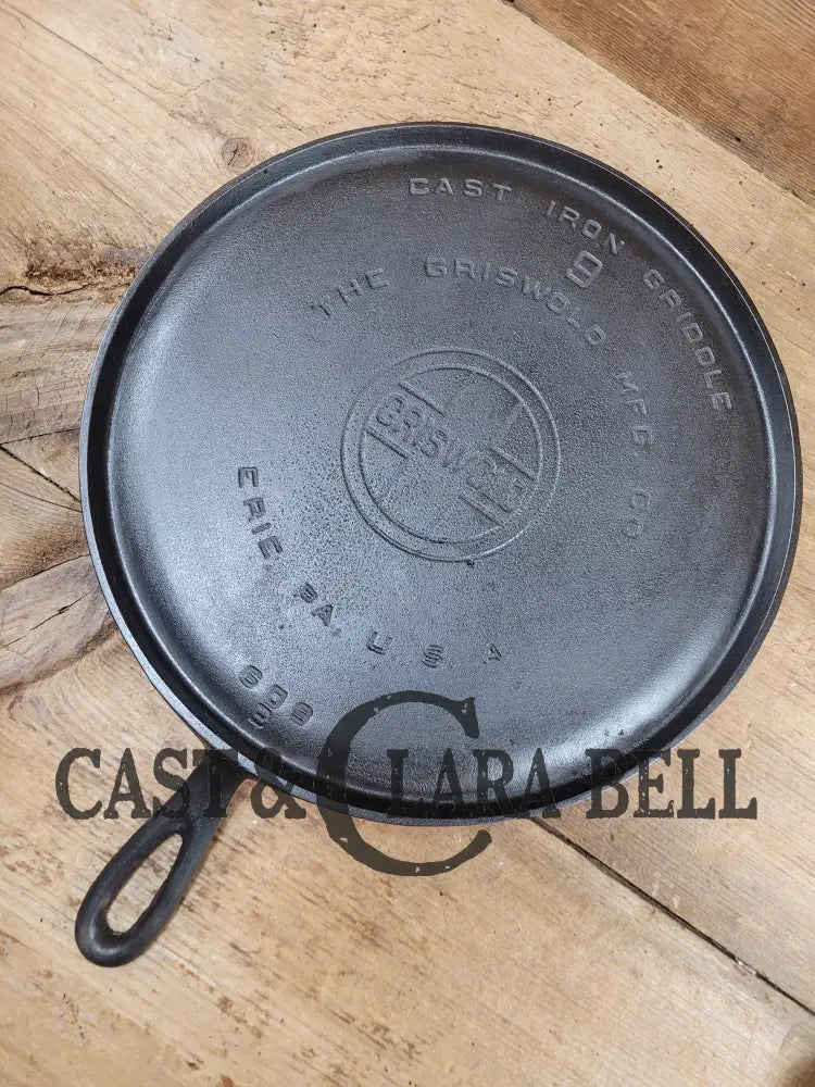 Amazing Piece Of American History. 1920’S Griswold #9 Round Griddle With Large Block Logo 609.
