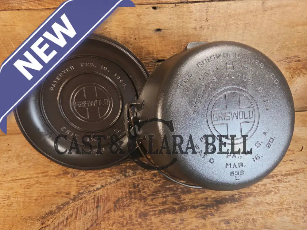 Awesome! 1920’s Griswold #8 Tite-Top Cast Iron Dutch Oven 833 A and high dome matching Griswold Lid 2551 - Dutch Ovens