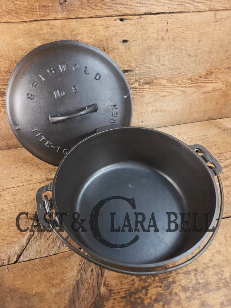 Awesome! 1920’s Griswold #8 Tite-Top Cast Iron Dutch Oven 833 F and high dome matching Griswold Lid 2551 Dutch Ovens
