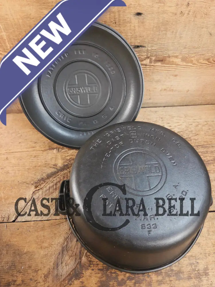 Awesome! 1920โs Griswold #8 Tite-Top Cast Iron Dutch Oven 833 F and high dome matching Griswold Lid 2551 Dutch Ovens