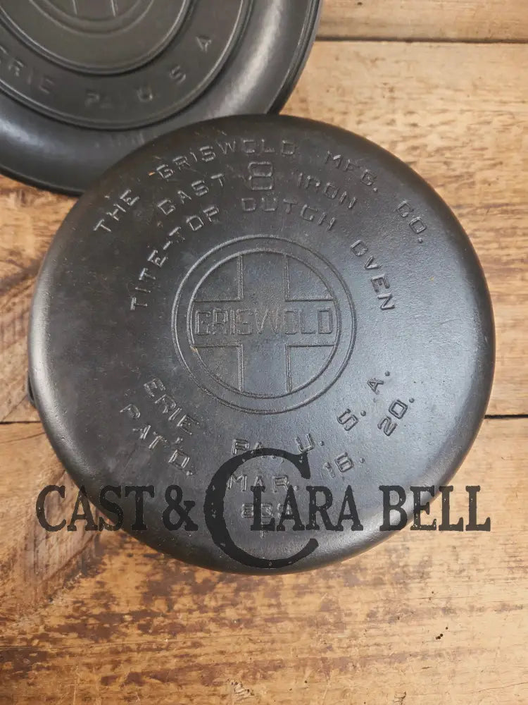 Awesome! 1920’s Griswold #8 Tite-Top Cast Iron Dutch Oven 833 F and high dome matching Griswold Lid 2551 Dutch Ovens