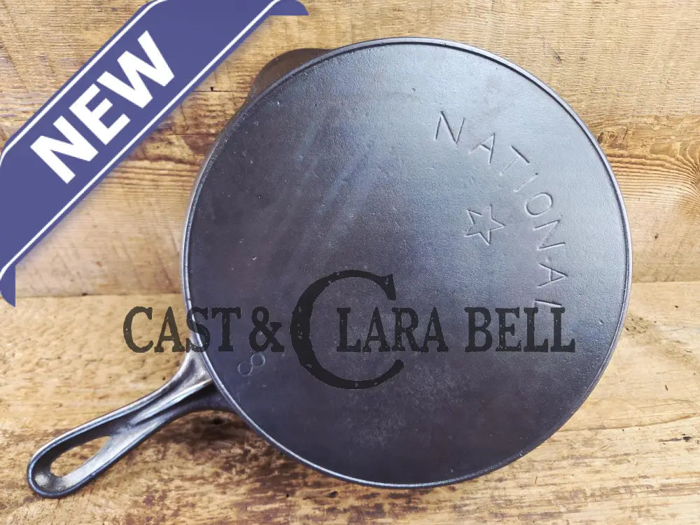 Awesome! Wagner made National #8 Cast Iron Skillet. Shallow wall skillet similar to Griswold Victor and Iron Mountain
