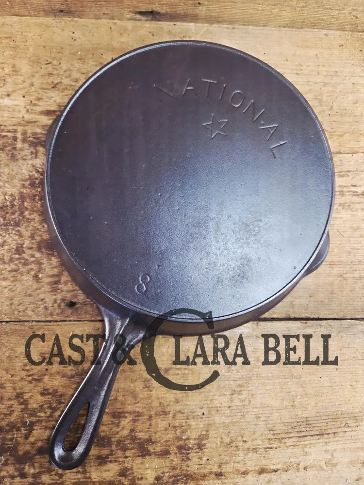 Awesome! Wagner made National #8 Cast Iron Skillet. Shallow wall skillet similar to Griswold Victor and Iron Mountain