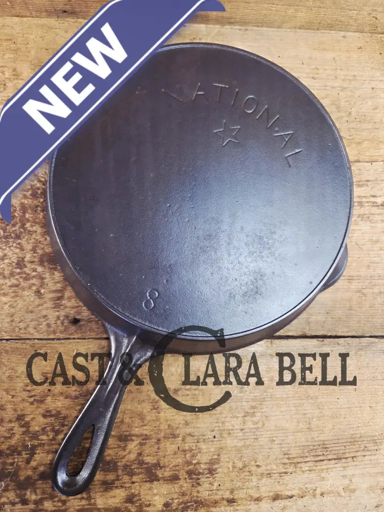 Awesome! Wagner made National #8 Cast Iron Skillet. Shallow wall skillet similar to Griswold Victor and Iron Mountain