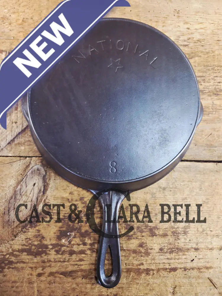 Awesome! Wagner made National #8 Cast Iron Skillet. Shallow wall skillet similar to Griswold Victor and Iron Mountain