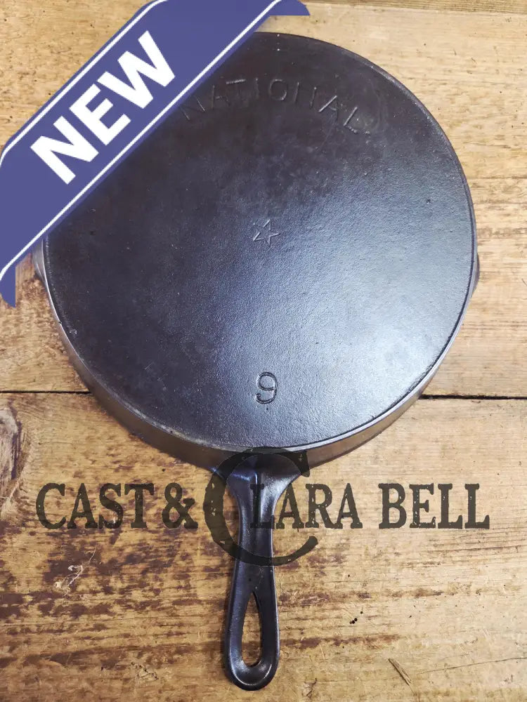 Awesome! Wagner made National #9 Cast Iron Skillet. Shallow wall skillet similar to Griswold Victor and Iron Mountain