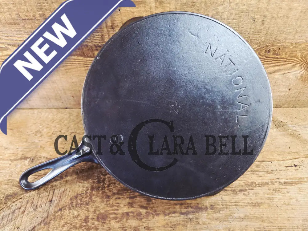 Awesome! Wagner made National #9 Cast Iron Skillet. Shallow wall skillet similar to Griswold Victor and Iron Mountain