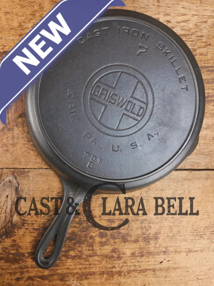 BEAUTIFUL! 1910-20βs Griswold #7 Skillet with Heat Ring and Large Block Logo 701 Skillet