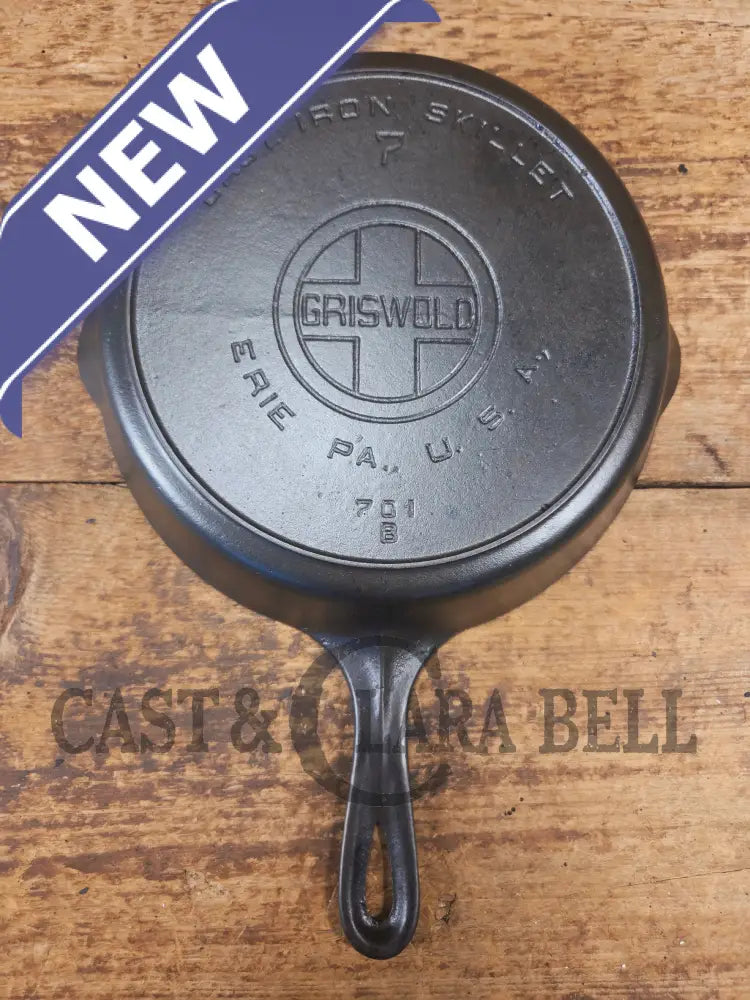 BEAUTIFUL! 1910-20’s Griswold #7 Skillet with Heat Ring and Large Block Logo 701 B - Skillet