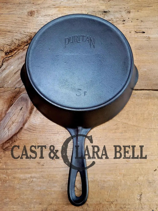 Beautiful! 1920βS Favorite Made Puritan No. 5 Cast Iron Skillet W Heat Ring! Unique Handle Style.