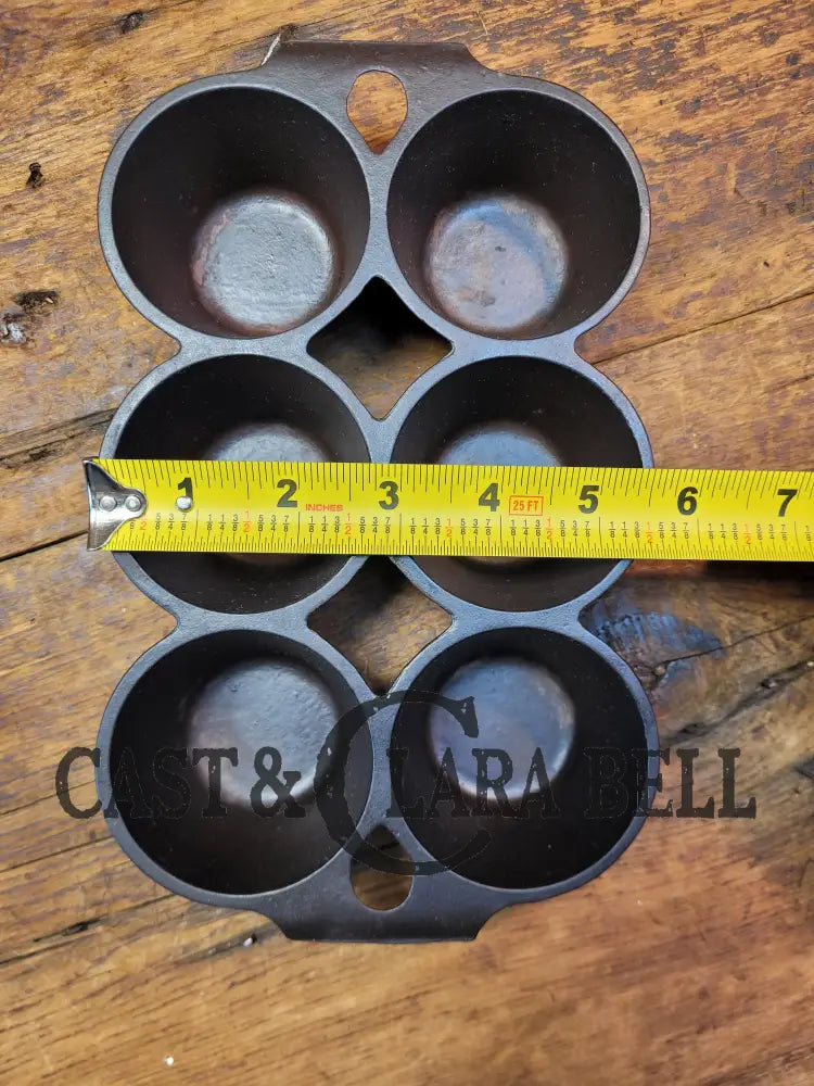 Beautiful 1920βS Griswold 6 Cup Muffin/Popover Pan 6141 Variation 5 Rarity 3. Restored Seasoned