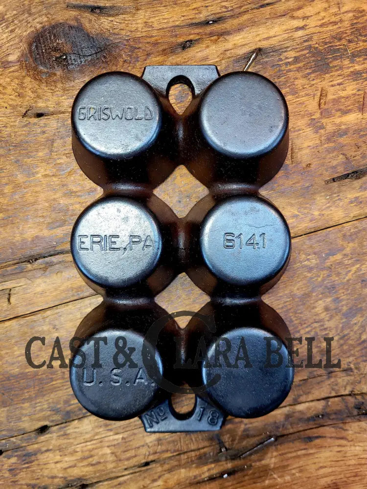 Beautiful 1920βS Griswold 6 Cup Muffin/Popover Pan 6141 Variation 5 Rarity 3. Restored Seasoned