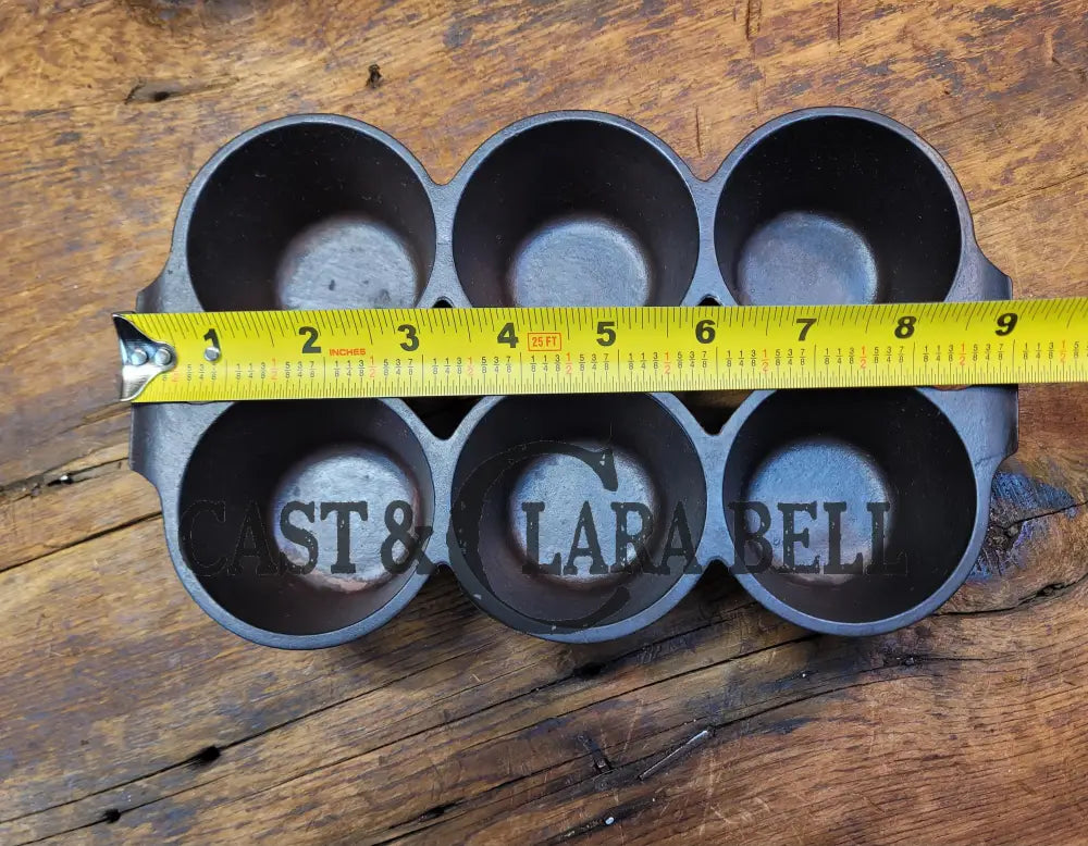 Beautiful 1920βS Griswold 6 Cup Muffin/Popover Pan 6141 Variation 5 Rarity 3. Restored Seasoned