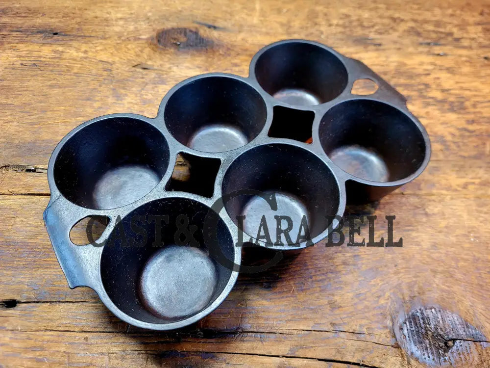 Beautiful 1920βS Griswold 6 Cup Muffin/Popover Pan 6141 Variation 5 Rarity 3. Restored Seasoned