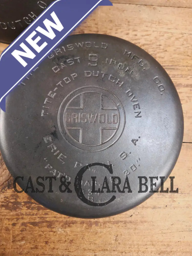 Beautiful 1920βs Griswold No. 9 Tite-Top Dutch Oven with Block Logo p/n 834 B Block Logo lid 2552. PERFECT for stews