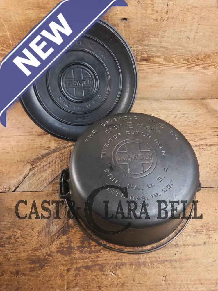 Beautiful 1920βs Griswold No. 9 Tite-Top Dutch Oven with Block Logo p/n 834 B Block Logo lid 2552. PERFECT for stews