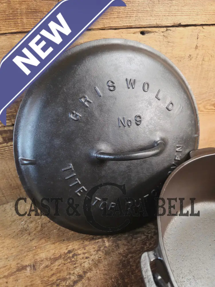 Beautiful 1920’s Griswold No. 9 Tite-Top Dutch Oven with Slant Logo p/n 834 H Block Logo lid 2552. PERFECT for stews