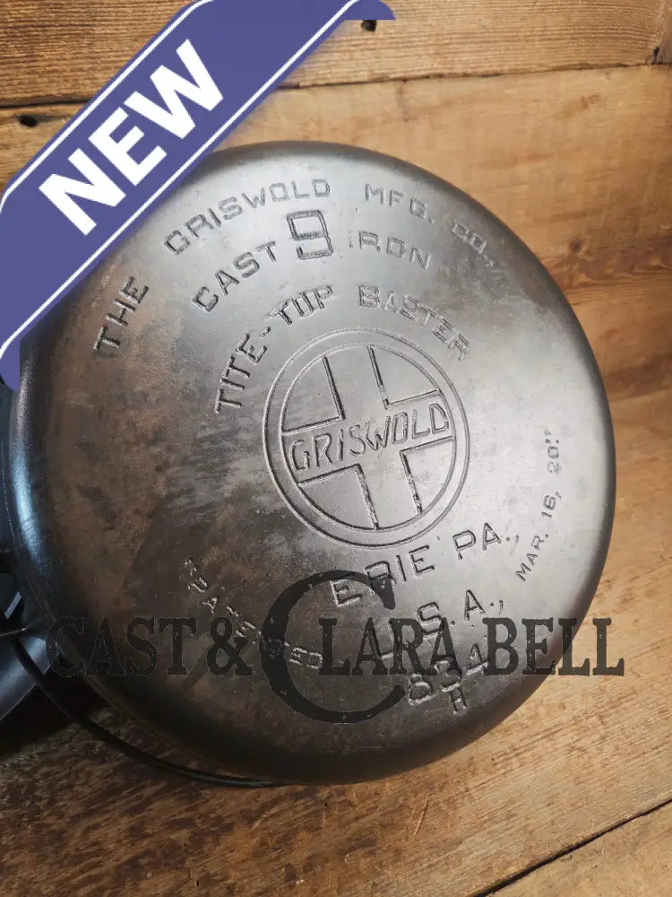 Beautiful 1920’s Griswold No. 9 Tite-Top Dutch Oven with Slant Logo p/n 834 H Block Logo lid 2552. PERFECT for stews