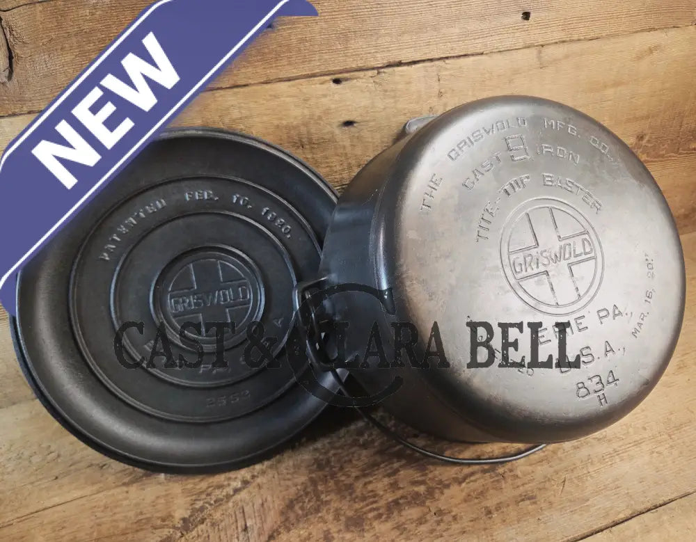Beautiful 1920’s Griswold No. 9 Tite-Top Dutch Oven with Slant Logo p/n 834 H Block Logo lid 2552. PERFECT for stews