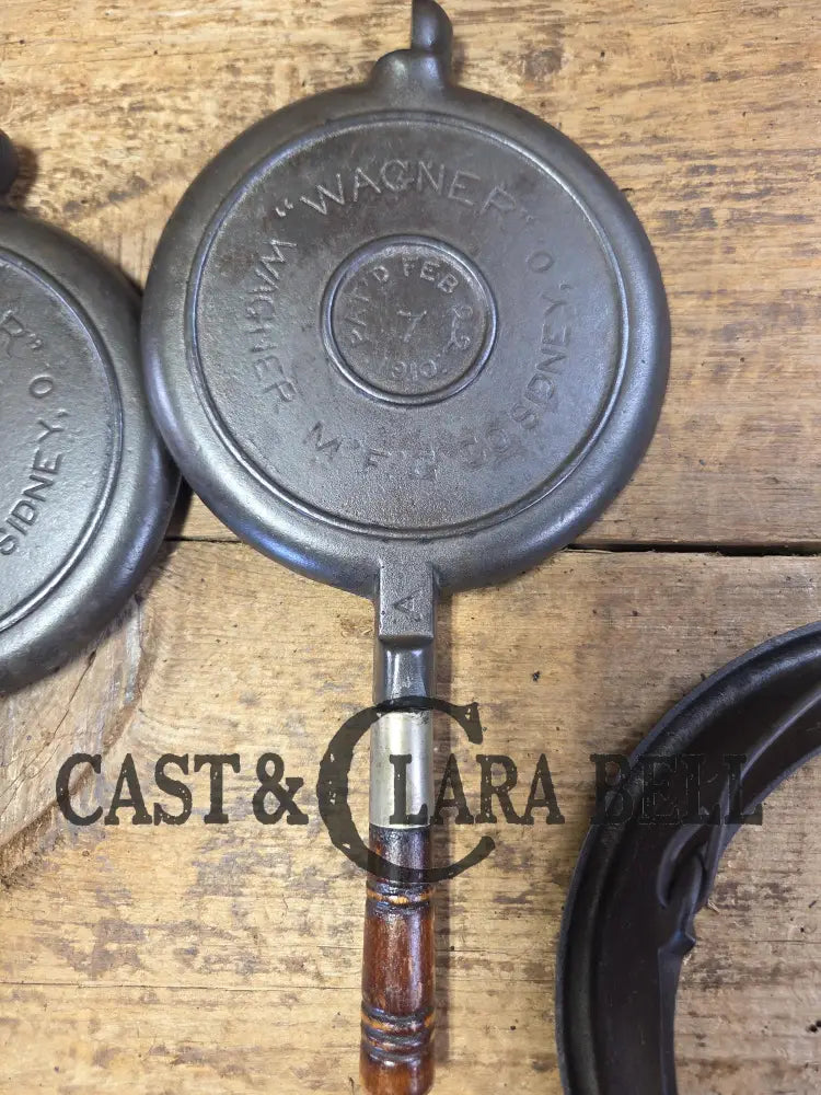Beautiful! Early 1900’s Wagner #7 Cast Iron Waffle Iron with low base. Pat’d 1910. Fully restored and ready to use!